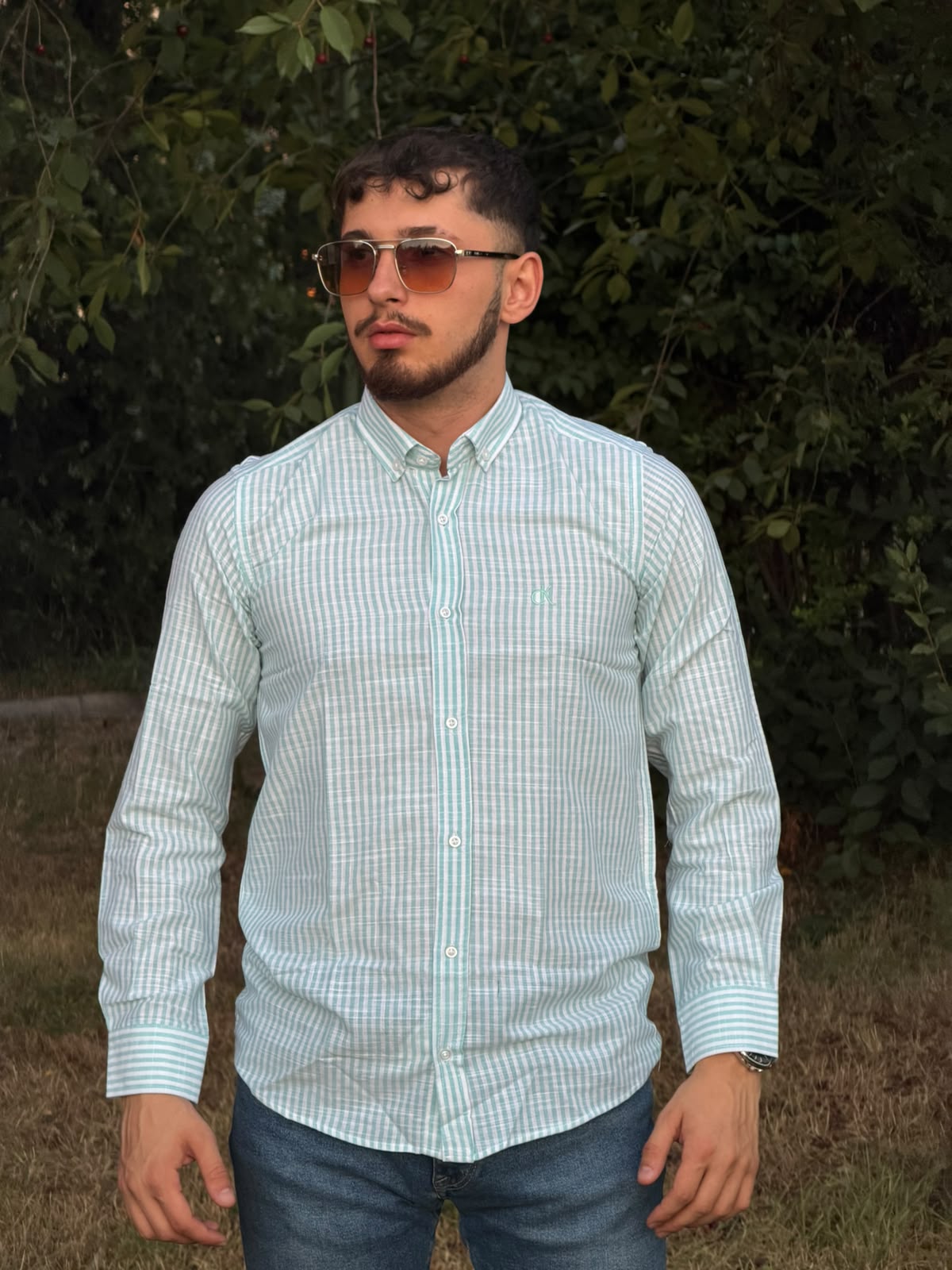HILLS LABEL Erkek Mint Yeşili Kareli Slim Fit Gömlek