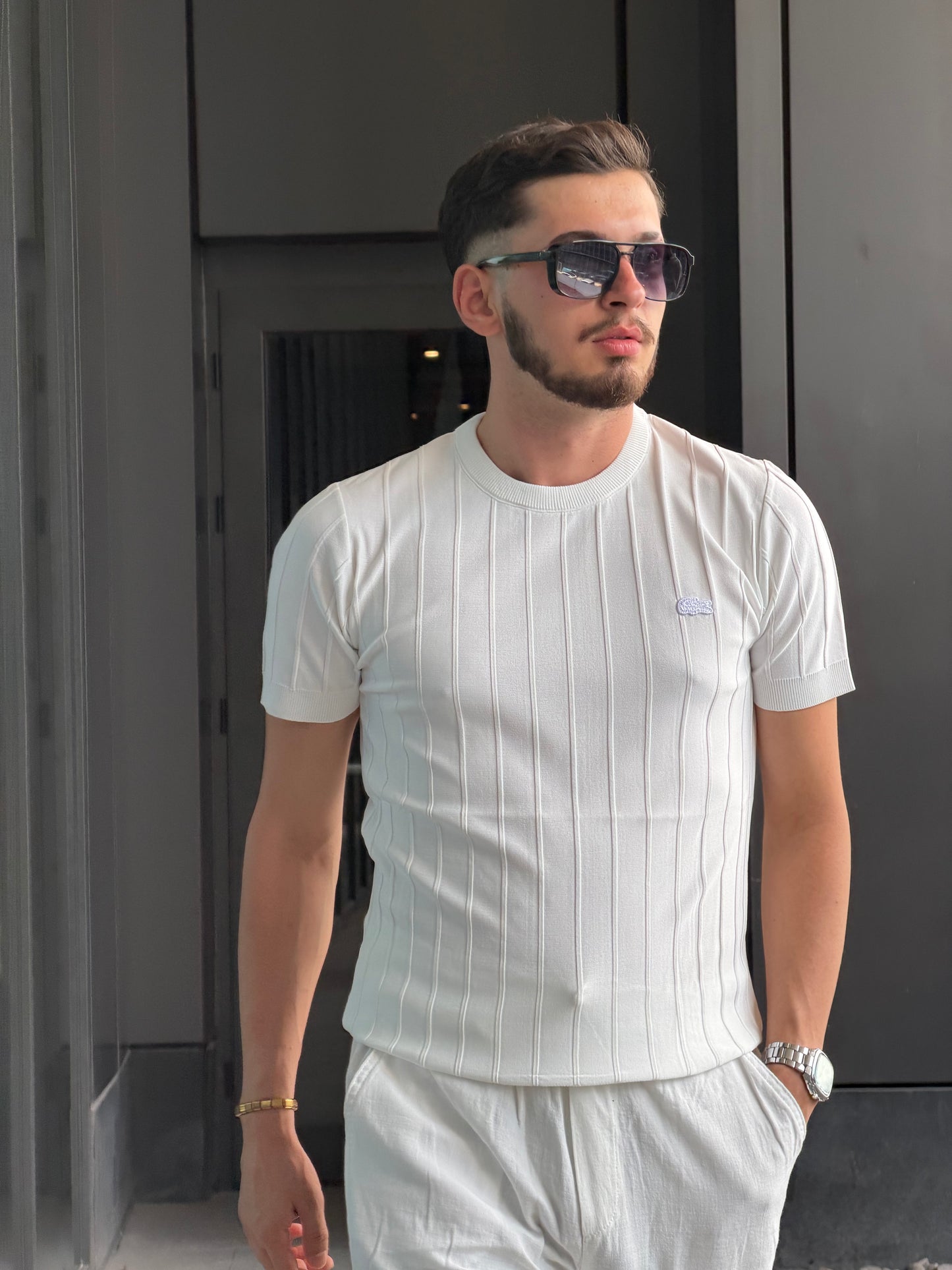 HILLS Çizgili Fit Doku Kısa Kollu T-Shirt / Triko T-Shirt