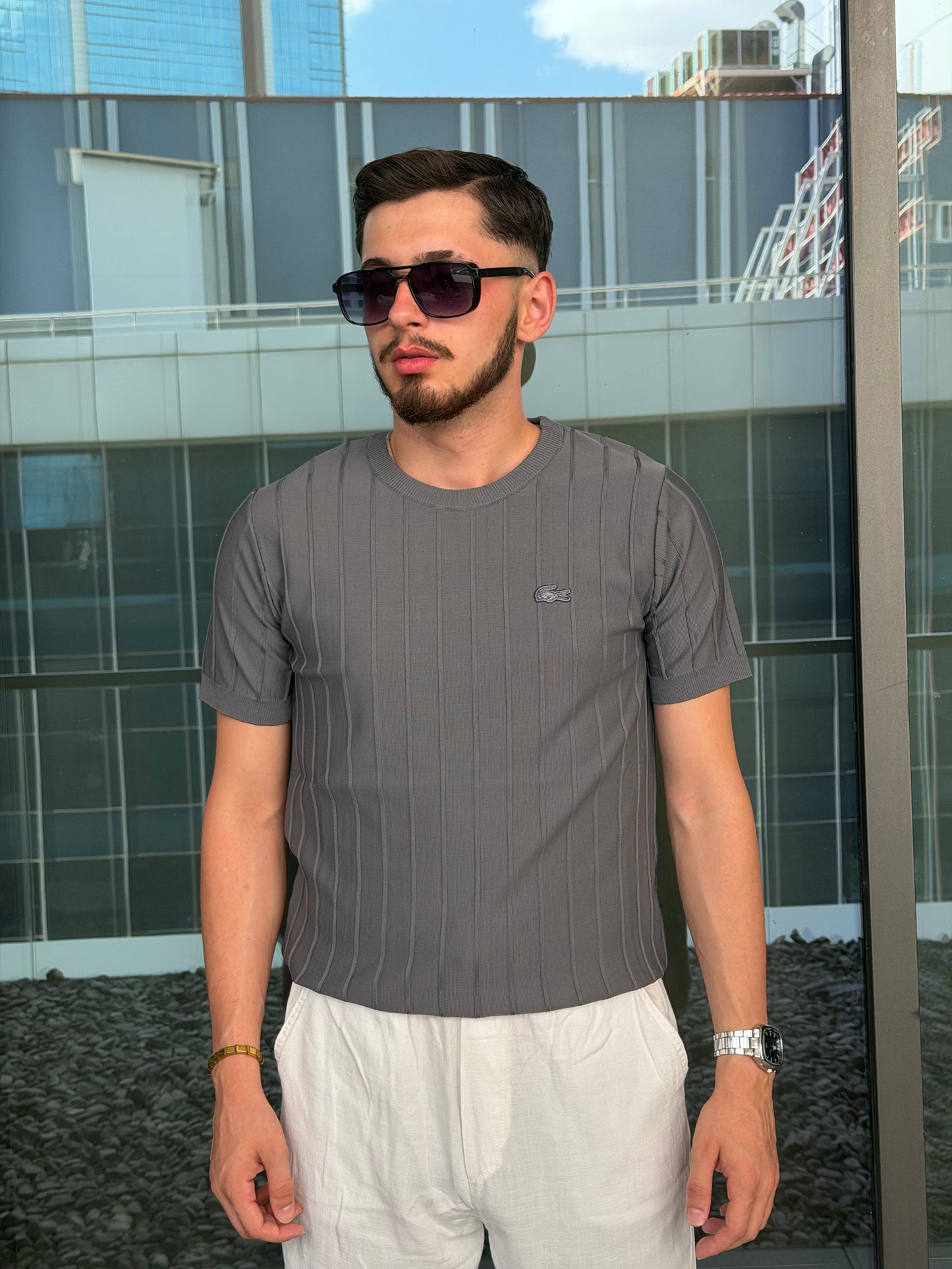 HILLS Çizgili Fit Doku Kısa Kollu T-Shirt / Triko T-Shirt