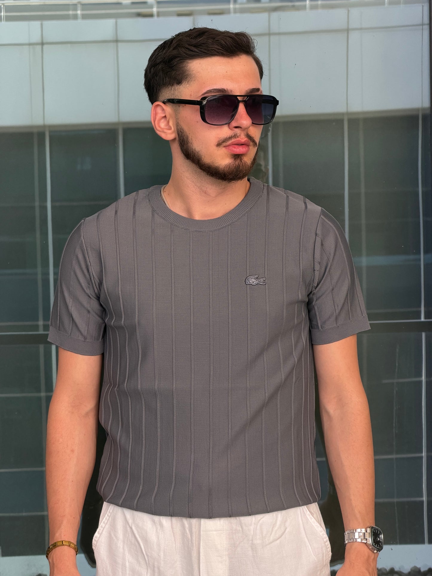 HILLS Çizgili Fit Doku Kısa Kollu T-Shirt / Triko T-Shirt