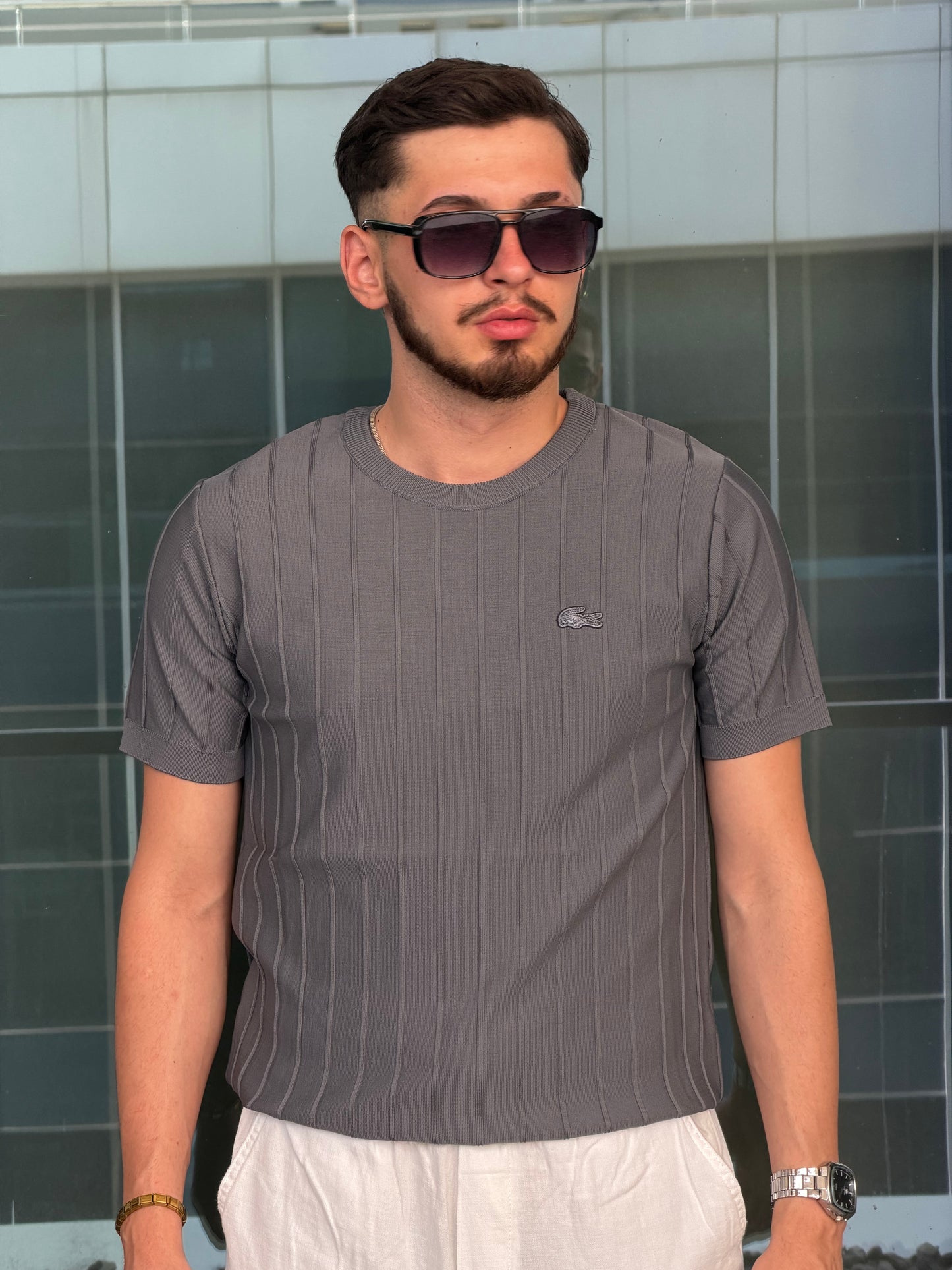HILLS Çizgili Fit Doku Kısa Kollu T-Shirt / Triko T-Shirt