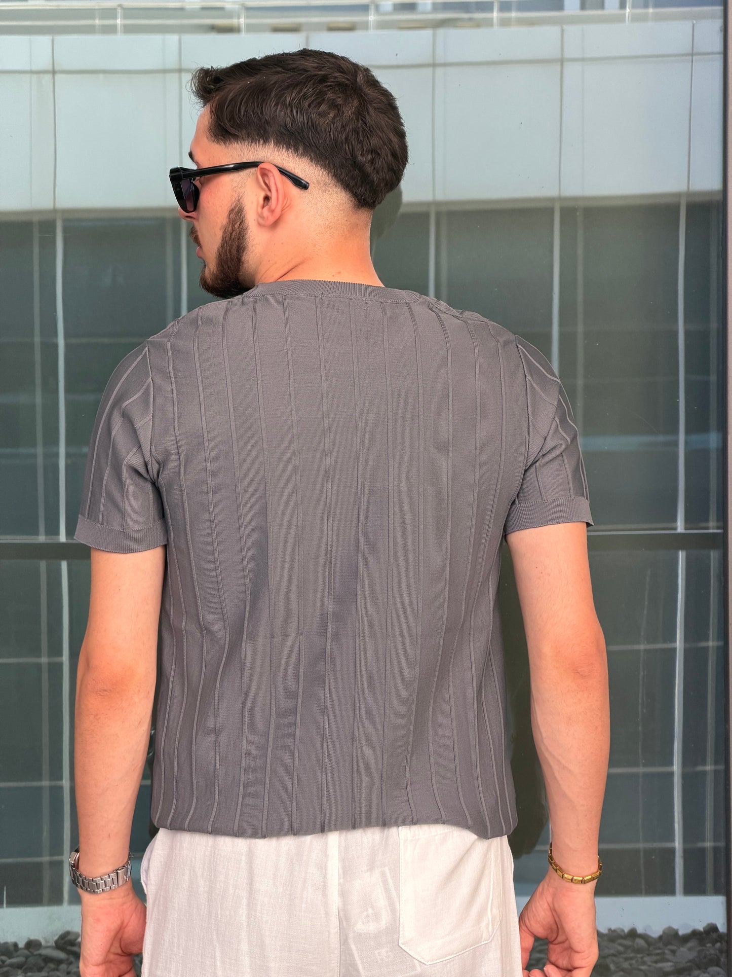 HILLS Çizgili Fit Doku Kısa Kollu T-Shirt / Triko T-Shirt