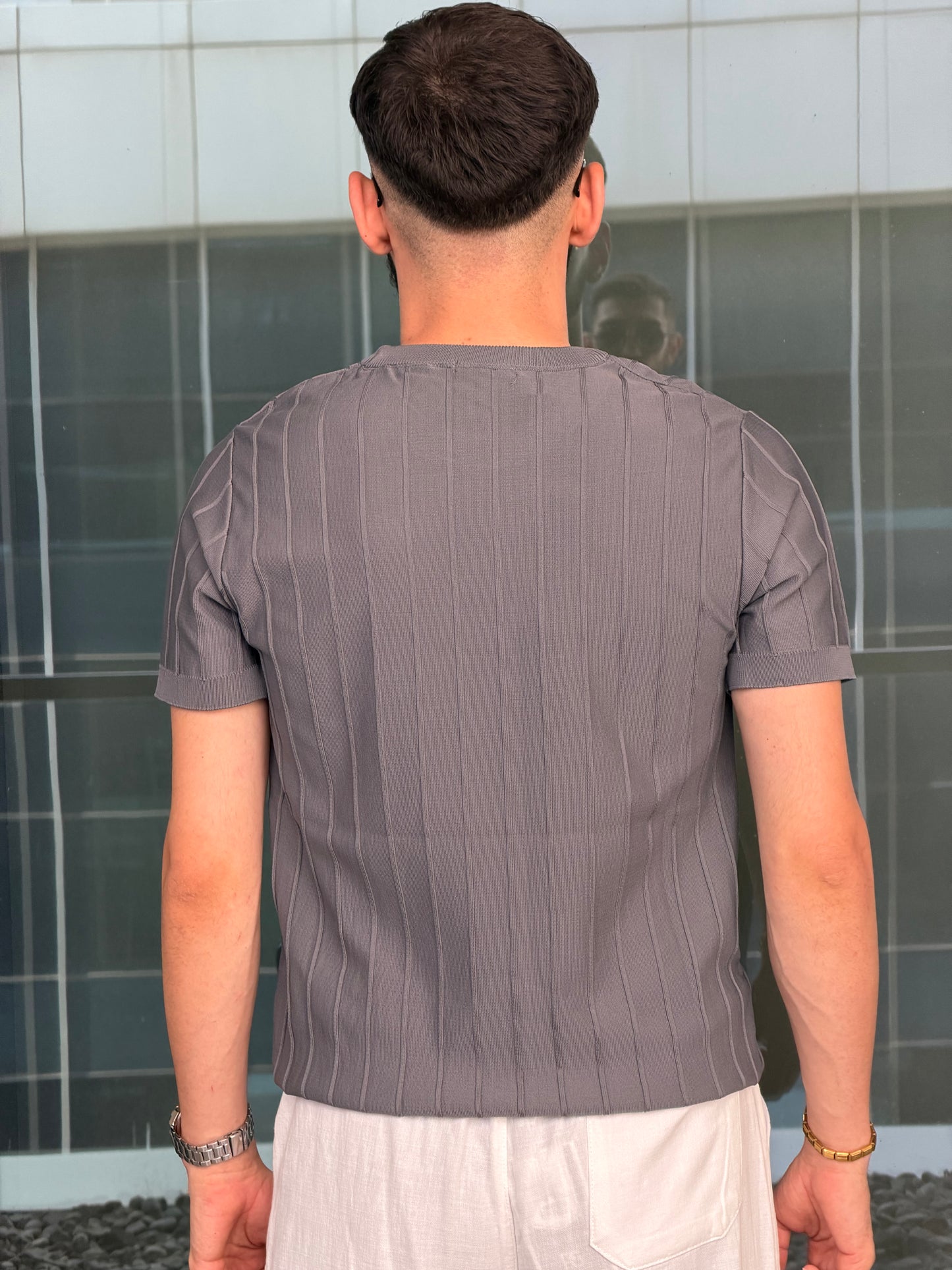 HILLS Çizgili Fit Doku Kısa Kollu T-Shirt / Triko T-Shirt