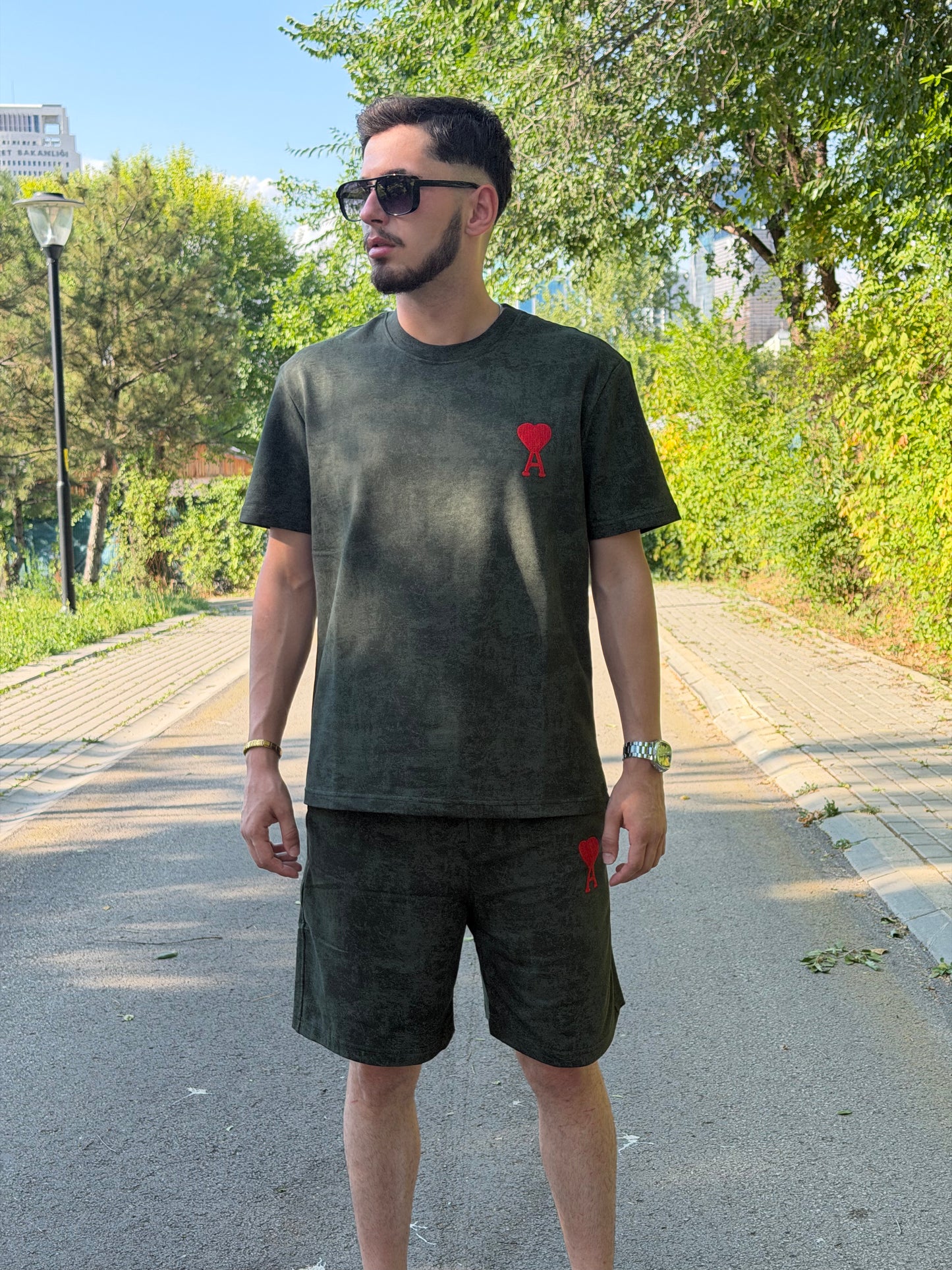 HILLS LABEL Erkek Premium T-Shirt & Şort Takım – Haki