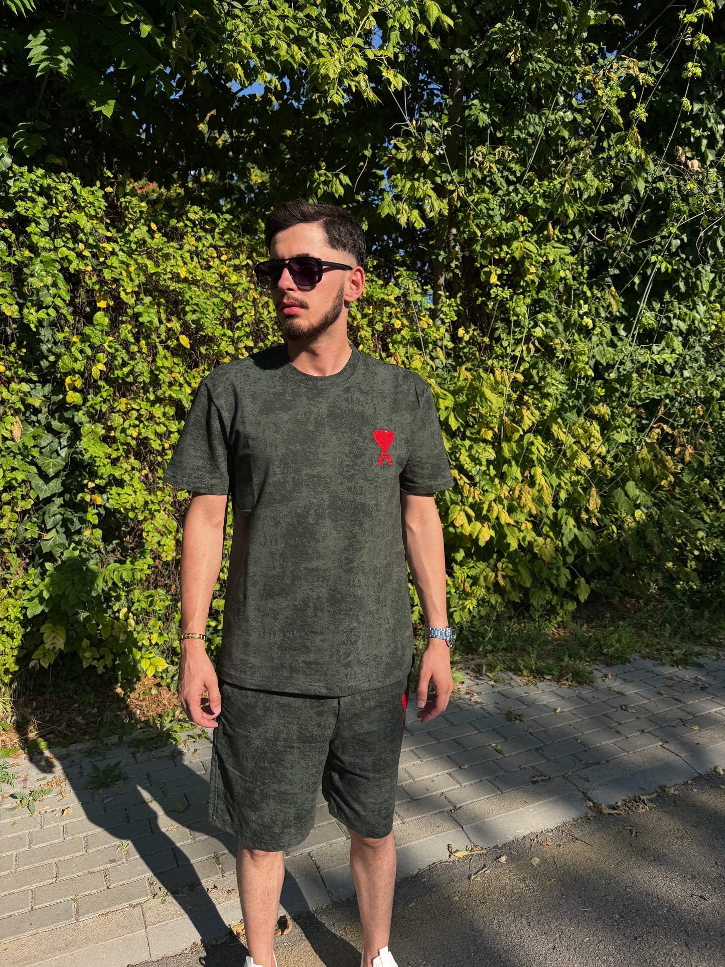HILLS LABEL Erkek Premium T-Shirt & Şort Takım – Haki