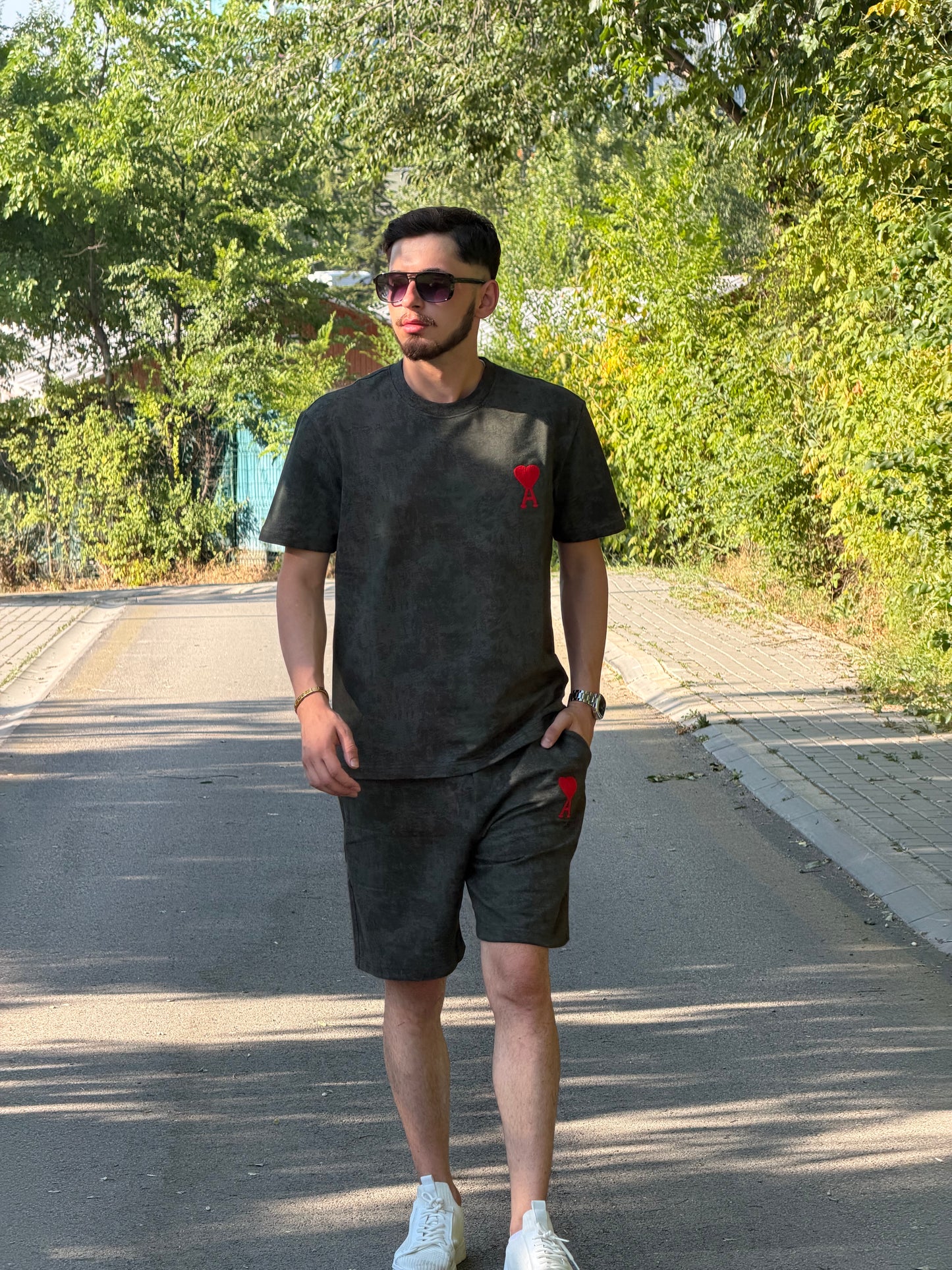 HILLS LABEL Erkek Premium T-Shirt & Şort Takım – Haki