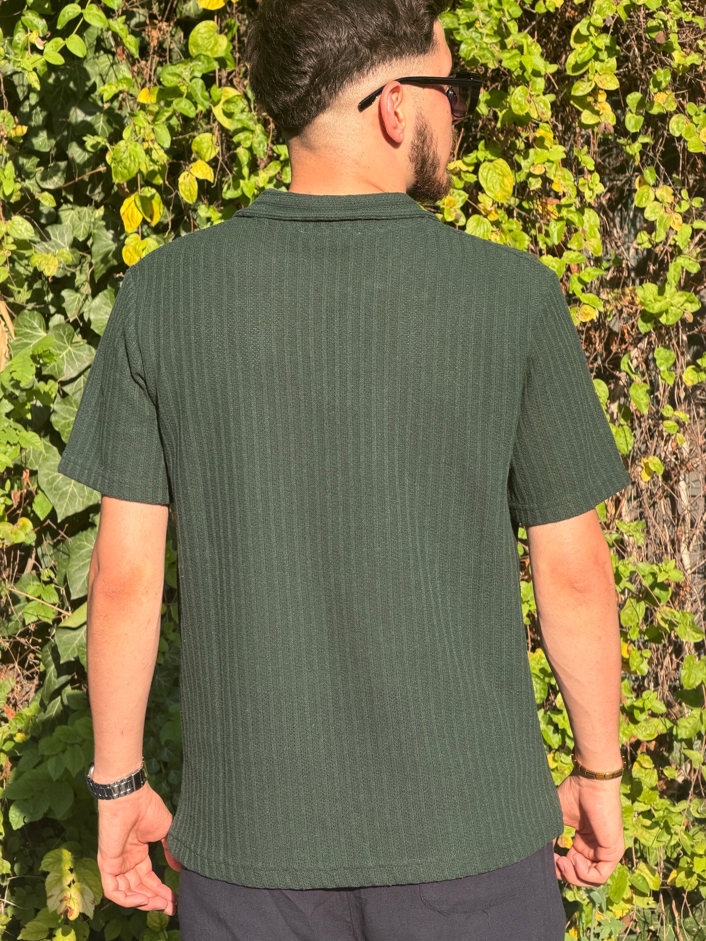HILLS Koyu Yeşili Fitilli V Yaka Polo T-Shirt