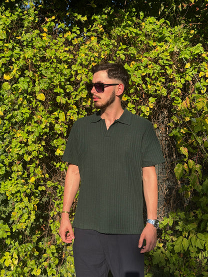 HILLS Koyu Yeşili Fitilli V Yaka Polo T-Shirt