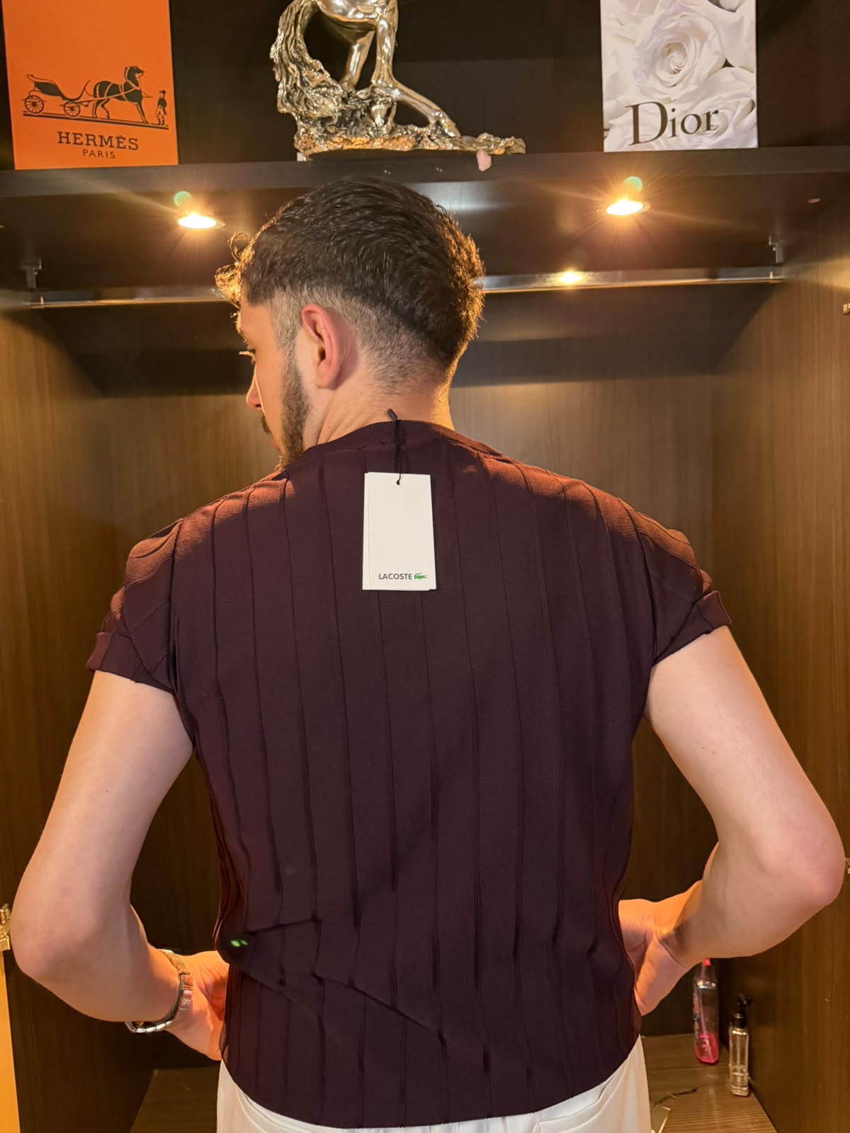 Lacoste Slim Fit Dikey Desenli  Erkek Triko Tişört