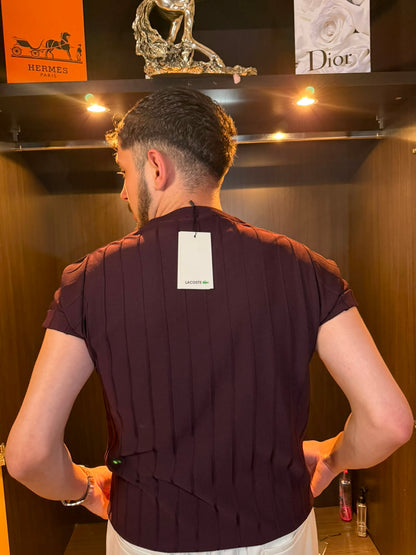 Lacoste Slim Fit Dikey Desenli  Erkek Triko Tişört
