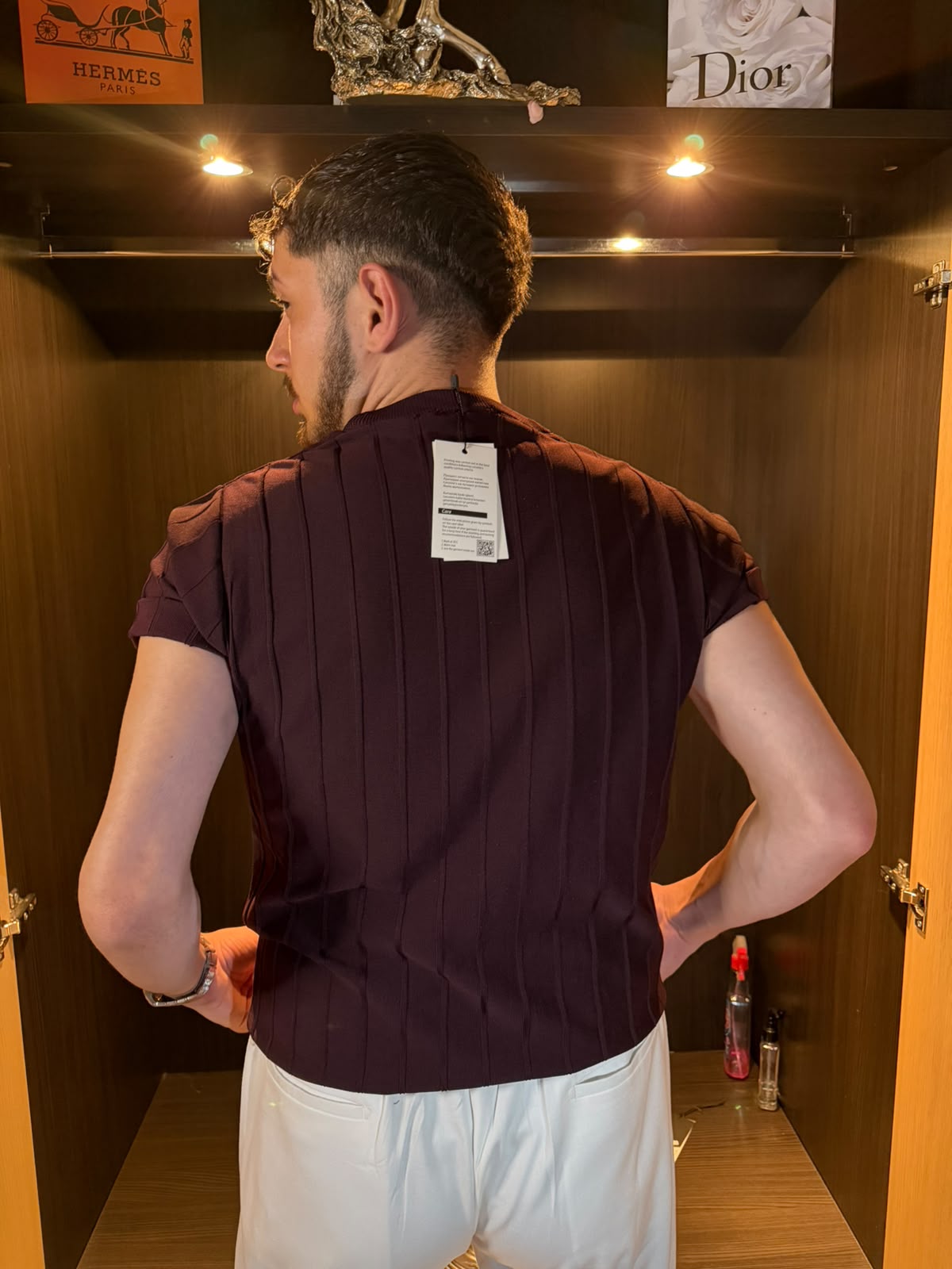 Lacoste Slim Fit Dikey Desenli  Erkek Triko Tişört