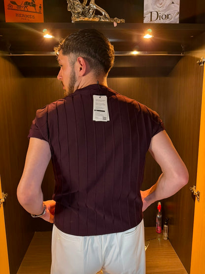 Lacoste Slim Fit Dikey Desenli  Erkek Triko Tişört