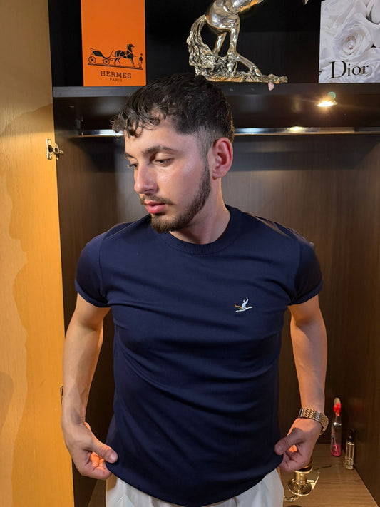HILLS Slim Fit Lacivert Basic Tişört