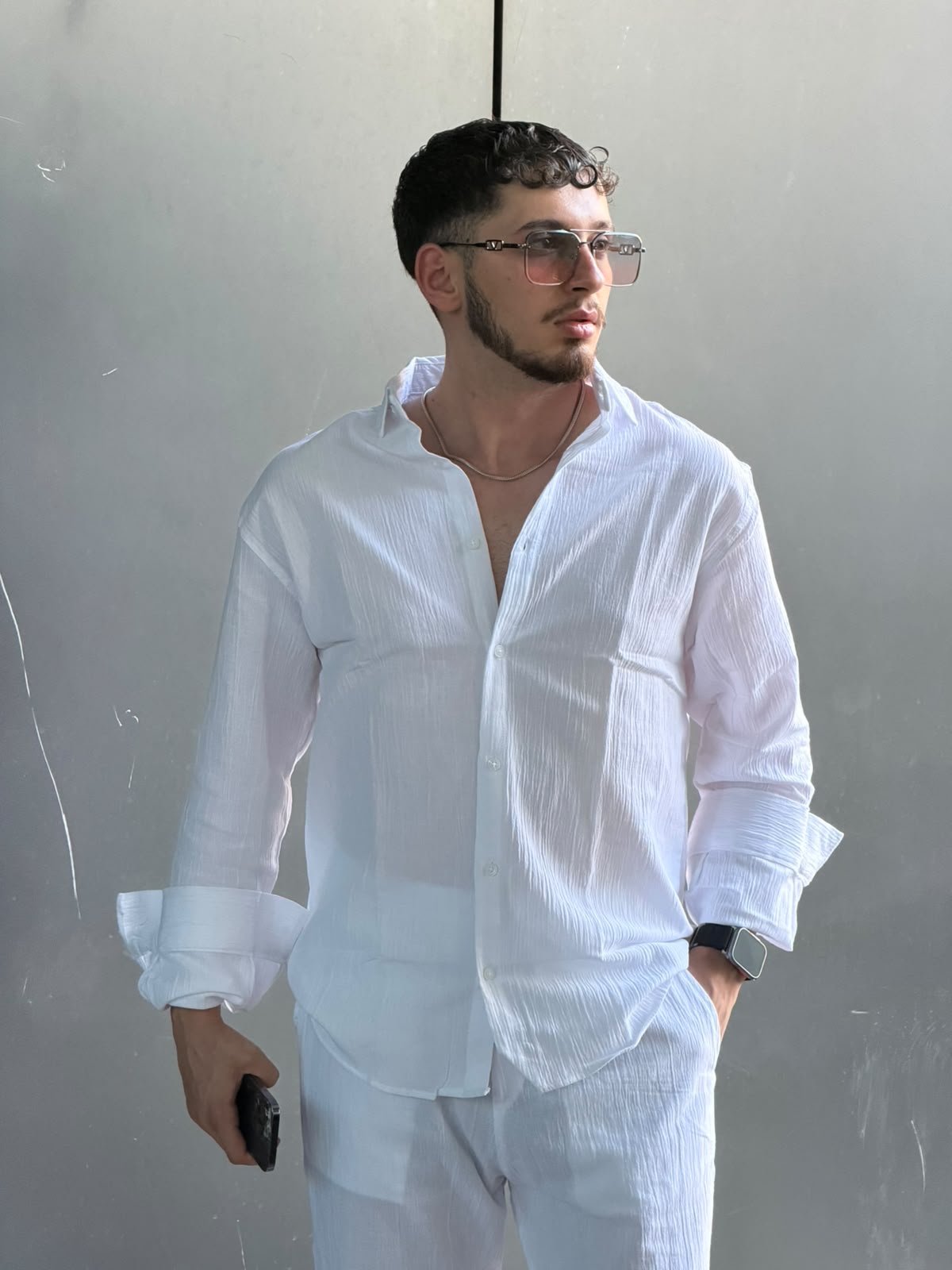 Premium Beyaz Keten Takım | Oversize Gömlek & Rahat Kesim Pantolon