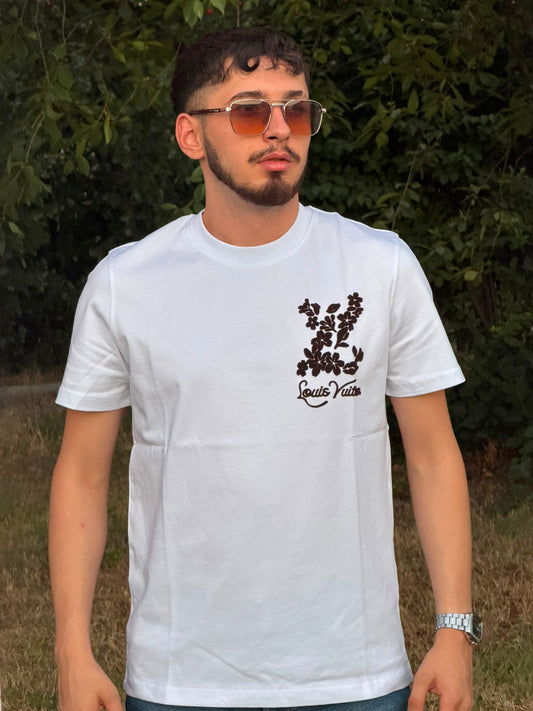 Floral Monogram Baskılı Beyaz Tişört