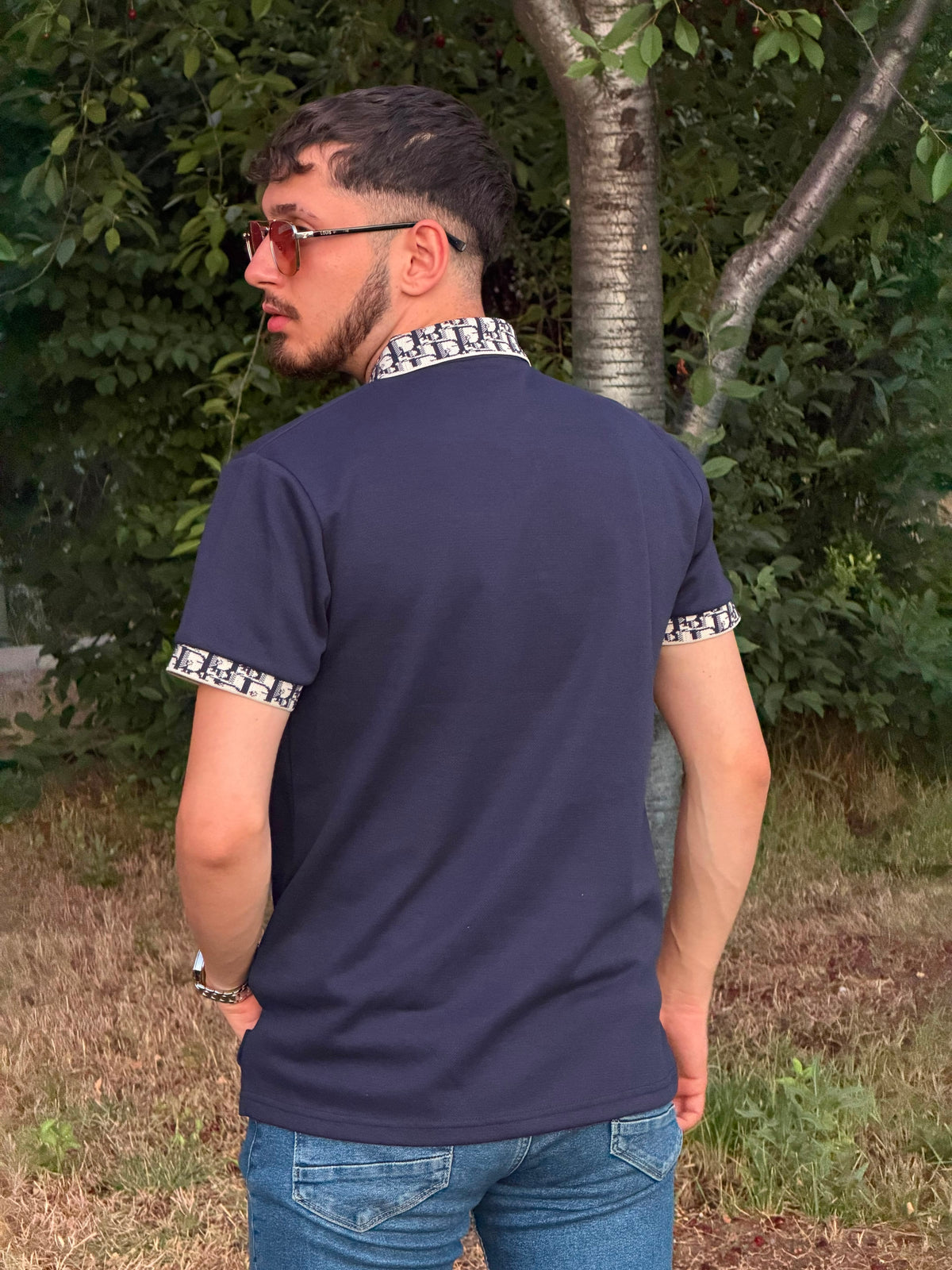 HILLS – Lacivert Desenli Yaka Detaylı Premium Polo