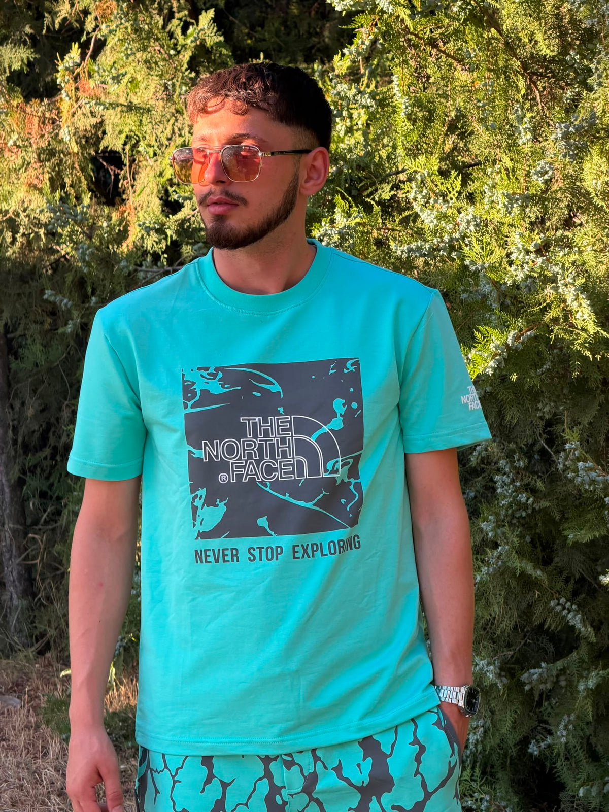 HILLS Oversize Baskılı Tişört & Şort Takım – Turkuaz