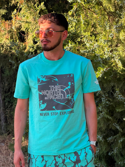 HILLS Oversize Baskılı Tişört & Şort Takım – Turkuaz