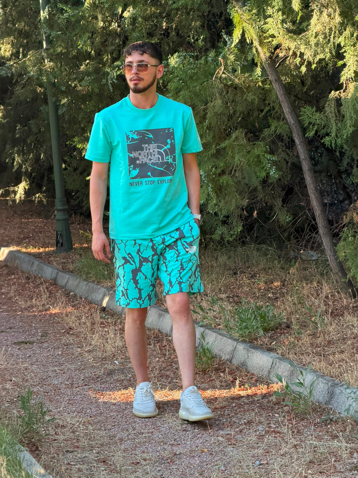HILLS Oversize Baskılı Tişört & Şort Takım – Turkuaz