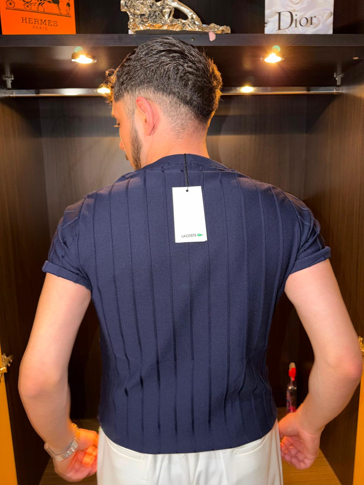 Lacoste Slim Fit Dikey Desenli  Erkek Triko Tişört