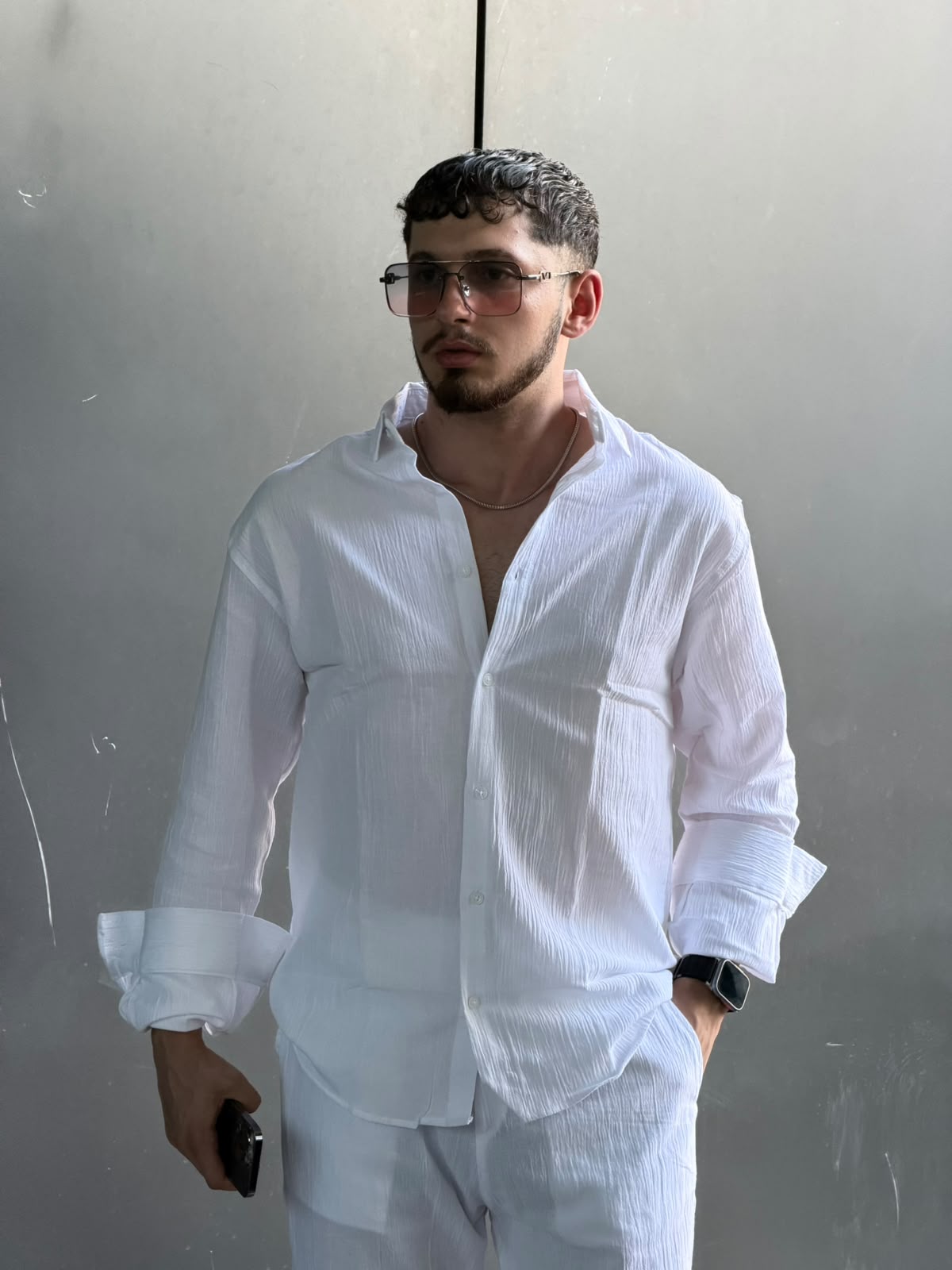 Premium Beyaz Keten Takım | Oversize Gömlek & Rahat Kesim Pantolon