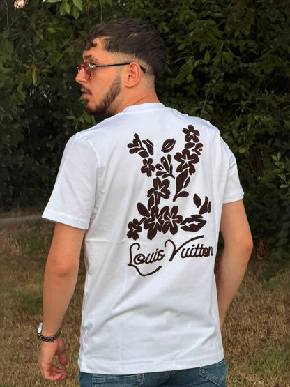 Floral Monogram Baskılı Beyaz Tişört