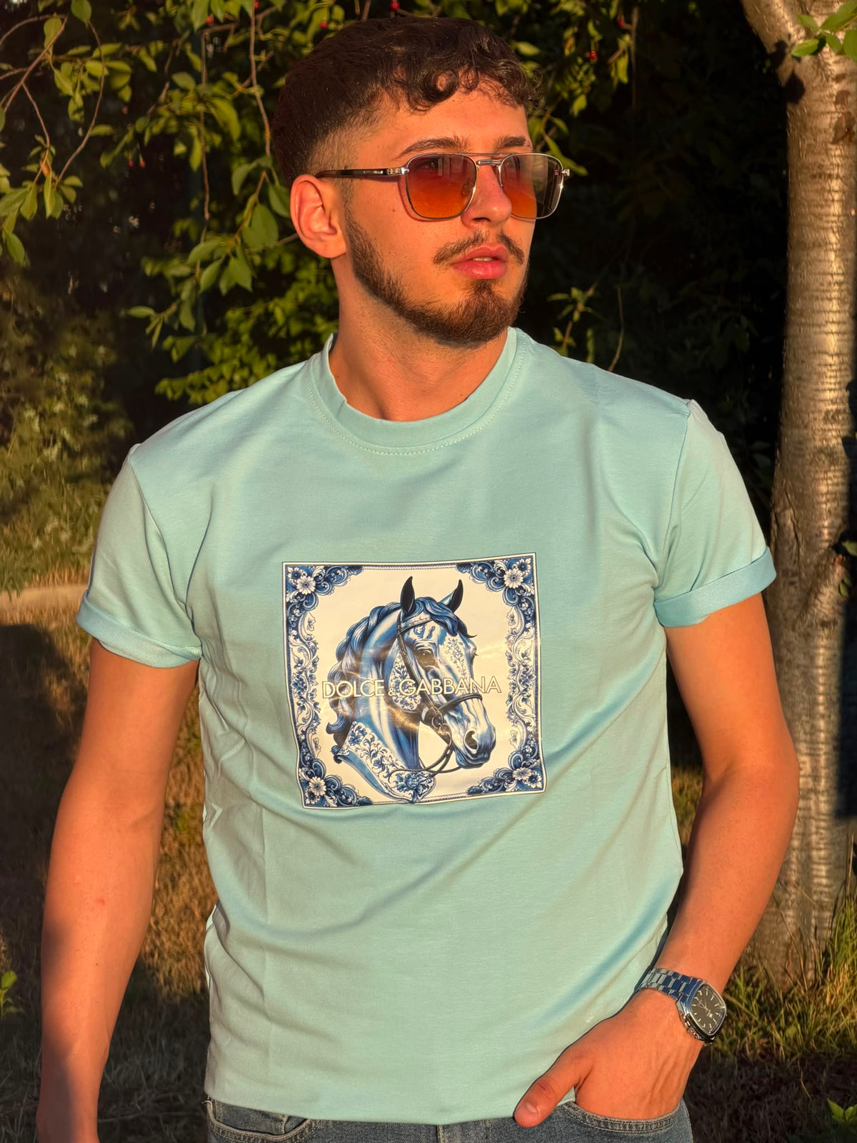 HILLS LABEL Horse Baskılı Premium Tişört – Mint