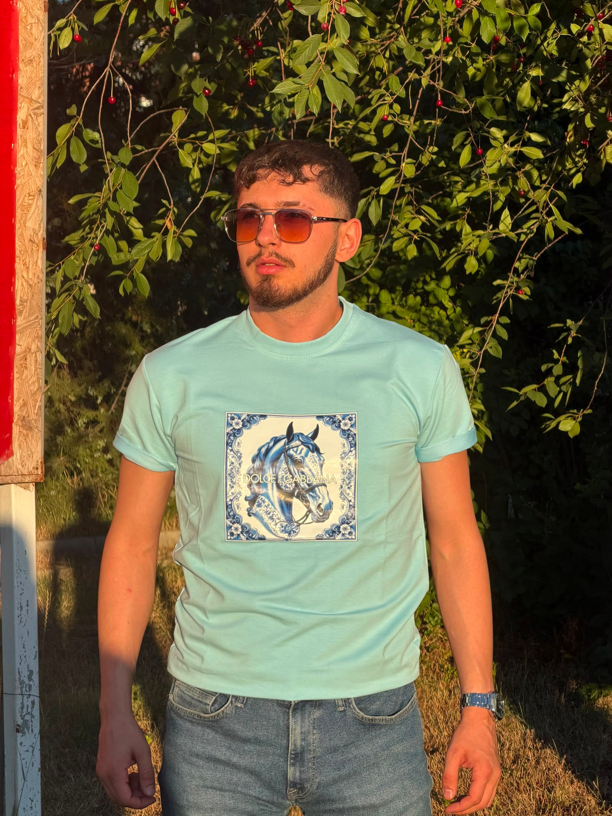 HILLS LABEL Horse Baskılı Premium Tişört – Mint