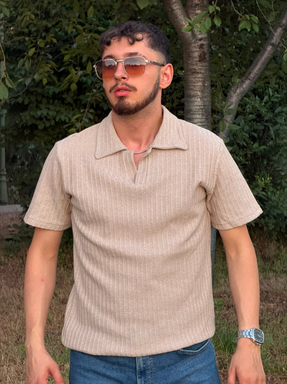 HILLS Koyu Yeşili Fitilli V Yaka Polo T-Shirt