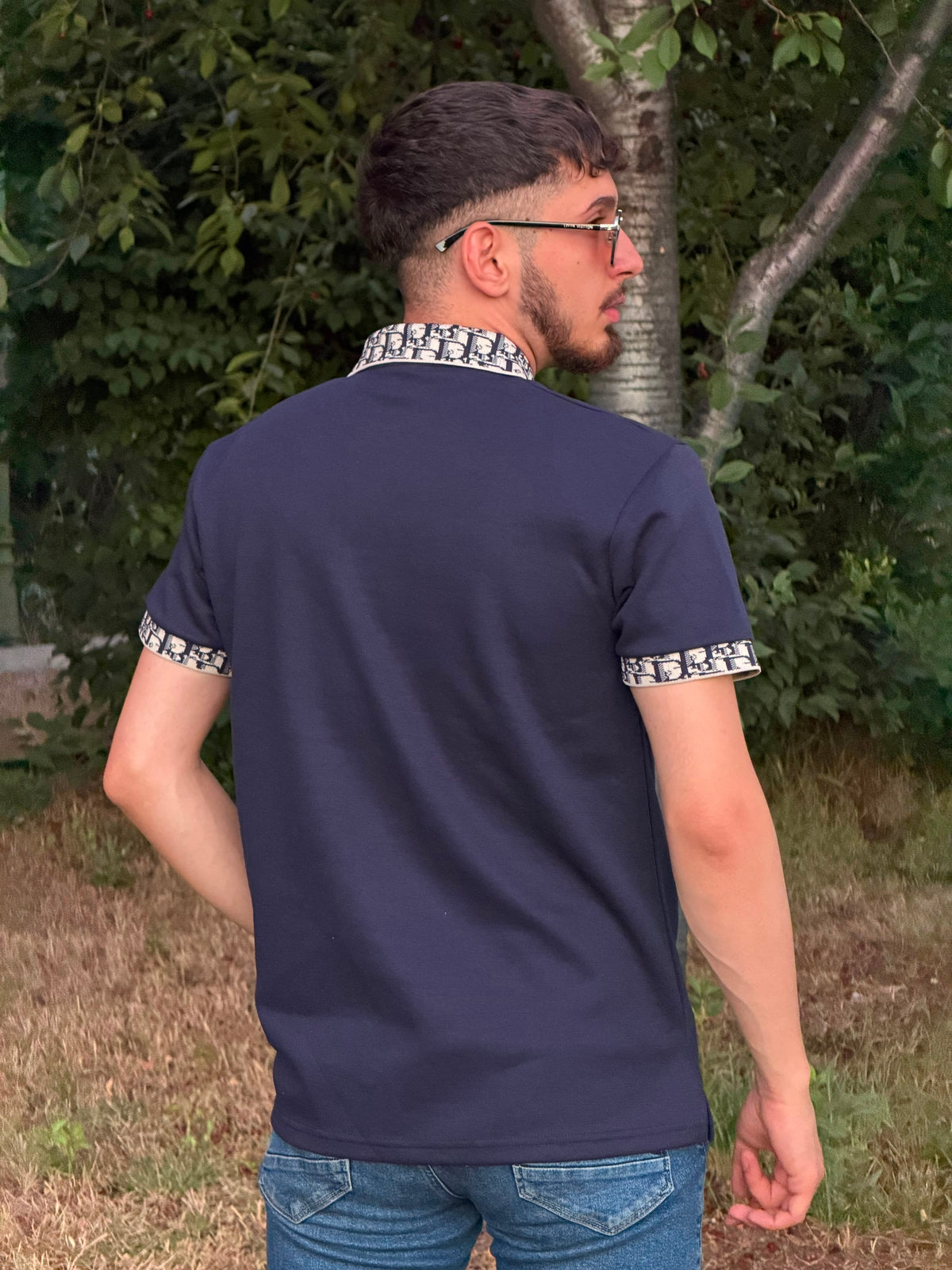 HILLS – Lacivert Desenli Yaka Detaylı Premium Polo