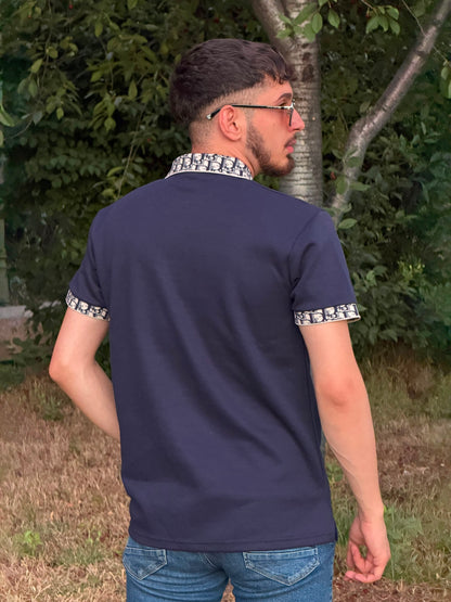 HILLS – Lacivert Desenli Yaka Detaylı Premium Polo