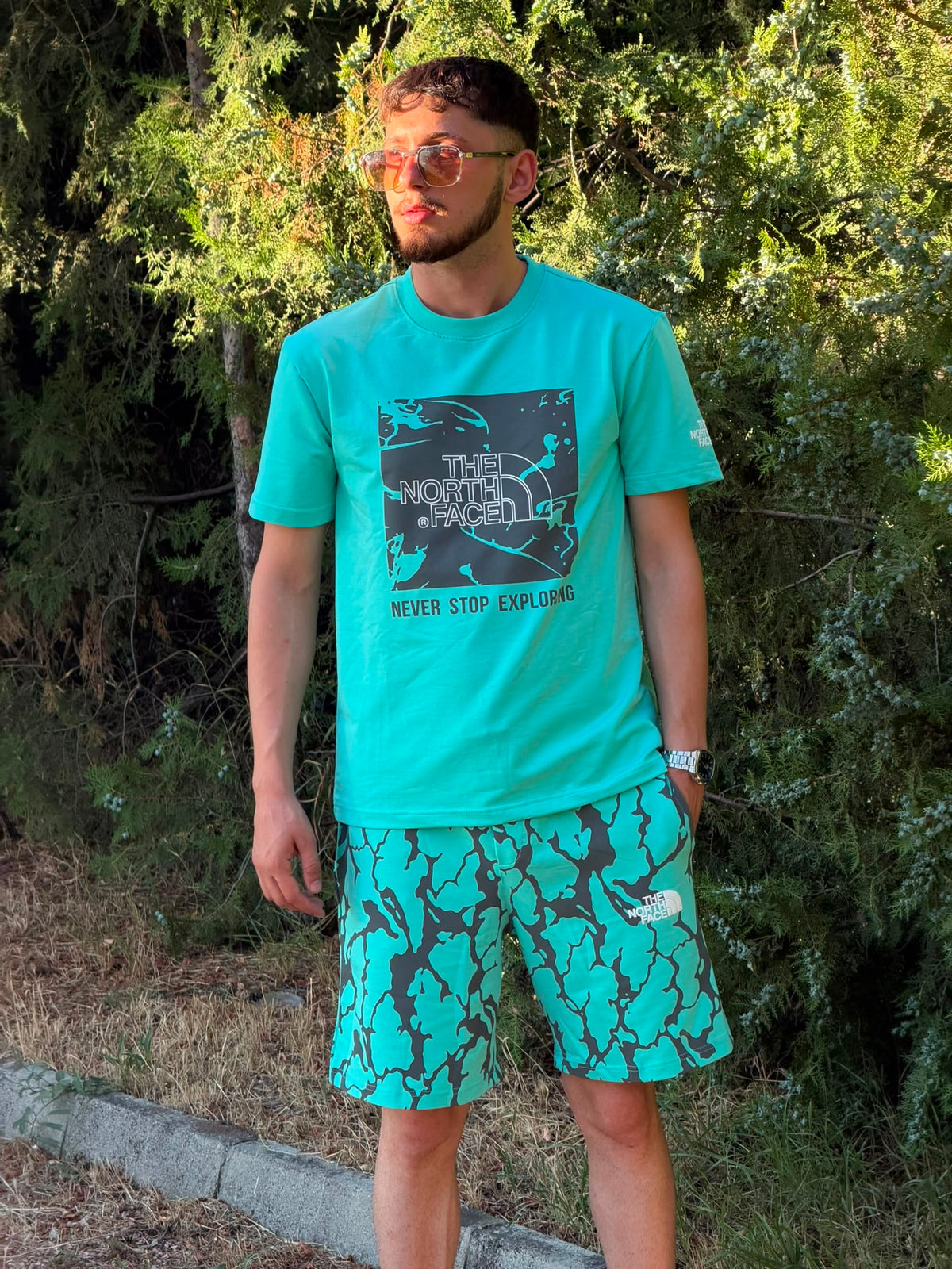 HILLS Oversize Baskılı Tişört & Şort Takım – Turkuaz