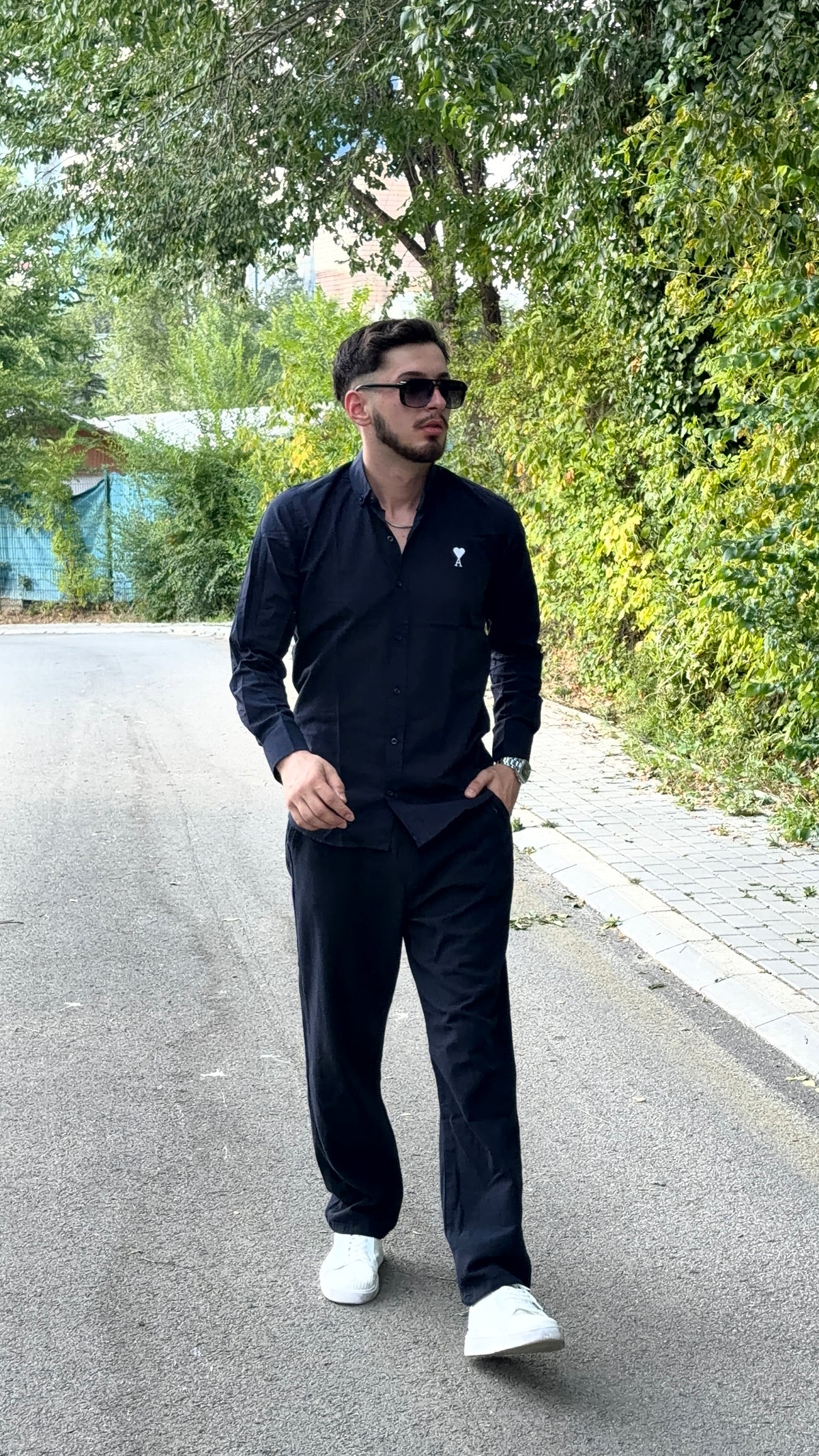 HILLS Göğüs Ami Nakışlı Uzun Kollu Gömlek