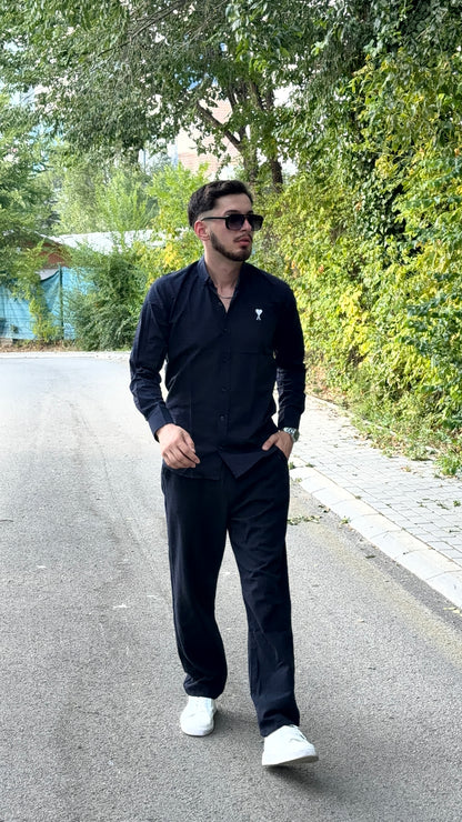 HILLS Göğüs Ami Nakışlı Uzun Kollu Gömlek