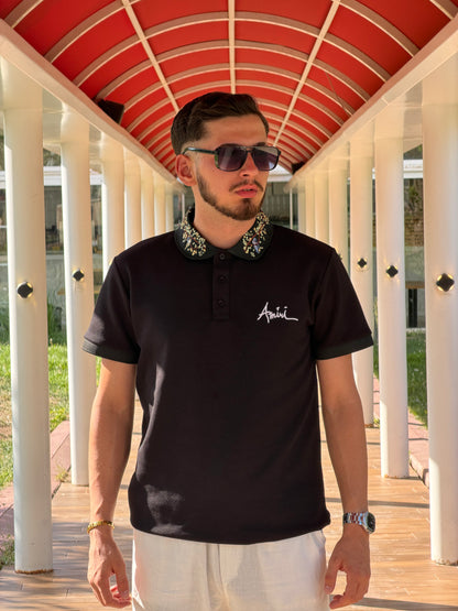 HILLS Siyah İşlemeli Yaka Detaylı Polo Tişört