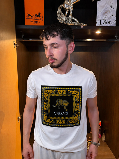 Versace Barocco Leopar Baskılı Siyah Erkek Tişört