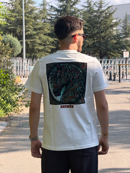 HILLS Zebra Desenli Grafik Baskılı Beyaz Tişört