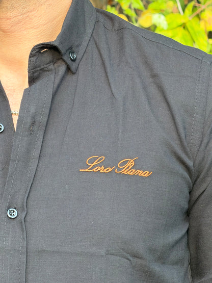 Loro Piana Baskı Detaylı Siyah Gömlek