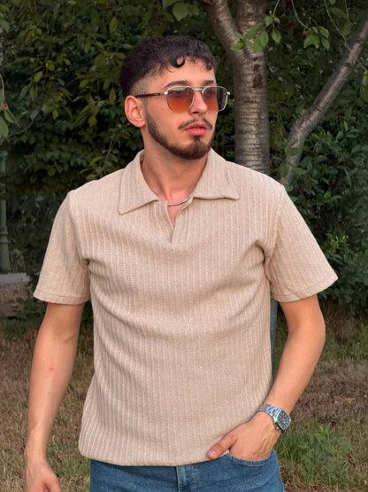 HILLS Koyu Yeşili Fitilli V Yaka Polo T-Shirt